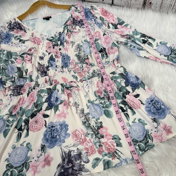 Torrid 1X | 14/16 Plus Size Babydoll Georgette Pintuck Long Sleeve Blouse Floral - Picture 9 of 15
